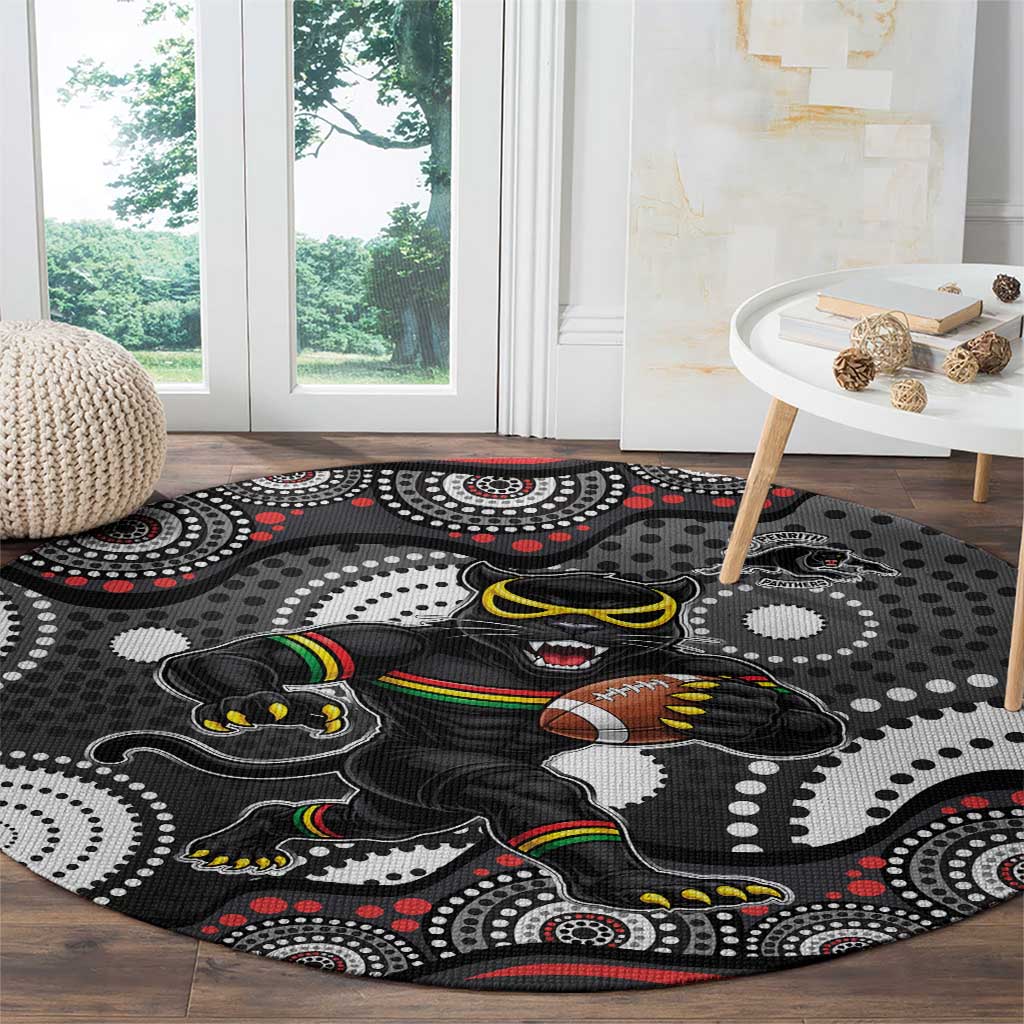 Penrith Panthers Round Carpet Aboriginal Dot Pattern - Rugby Mascot Heritage Pride