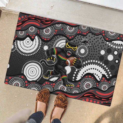 Penrith Panthers Rubber Doormat Aboriginal Dot Pattern - Rugby Mascot Heritage Pride