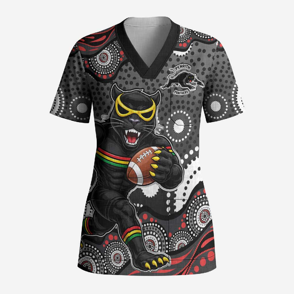 Penrith Panthers Scrub Top Aboriginal Dot Pattern - Rugby Mascot Heritage Pride