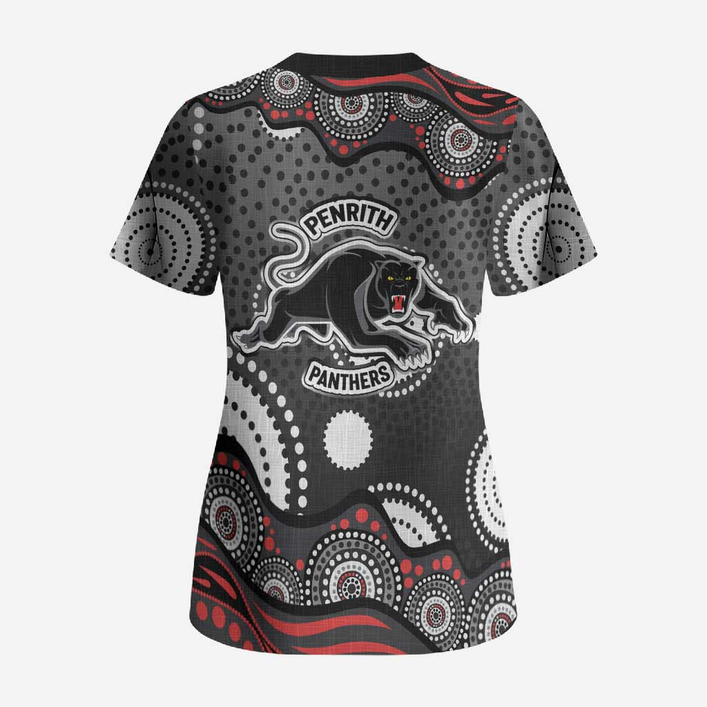 Penrith Panthers Scrub Top Aboriginal Dot Pattern - Rugby Mascot Heritage Pride
