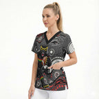Penrith Panthers Scrub Top Aboriginal Dot Pattern - Rugby Mascot Heritage Pride
