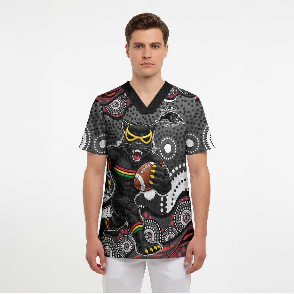 Penrith Panthers Scrub Top Aboriginal Dot Pattern - Rugby Mascot Heritage Pride