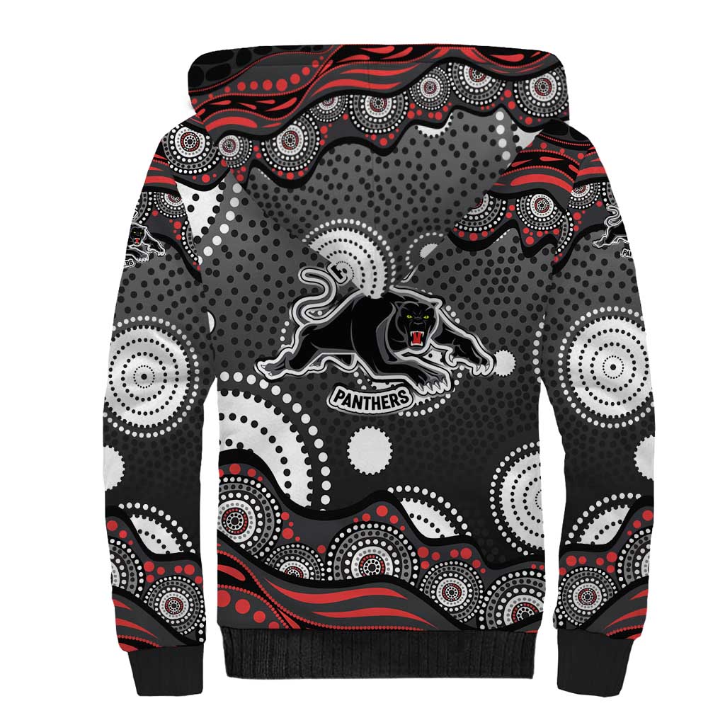 Penrith Panthers Sherpa Hoodie Aboriginal Dot Pattern - Rugby Mascot Heritage Pride