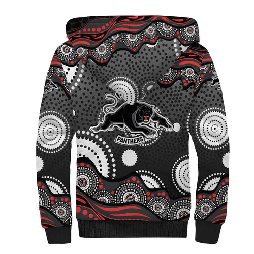 Penrith Panthers Sherpa Hoodie Aboriginal Dot Pattern - Rugby Mascot Heritage Pride
