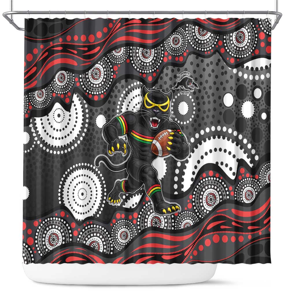 Penrith Panthers Shower Curtain Aboriginal Dot Pattern - Rugby Mascot Heritage Pride