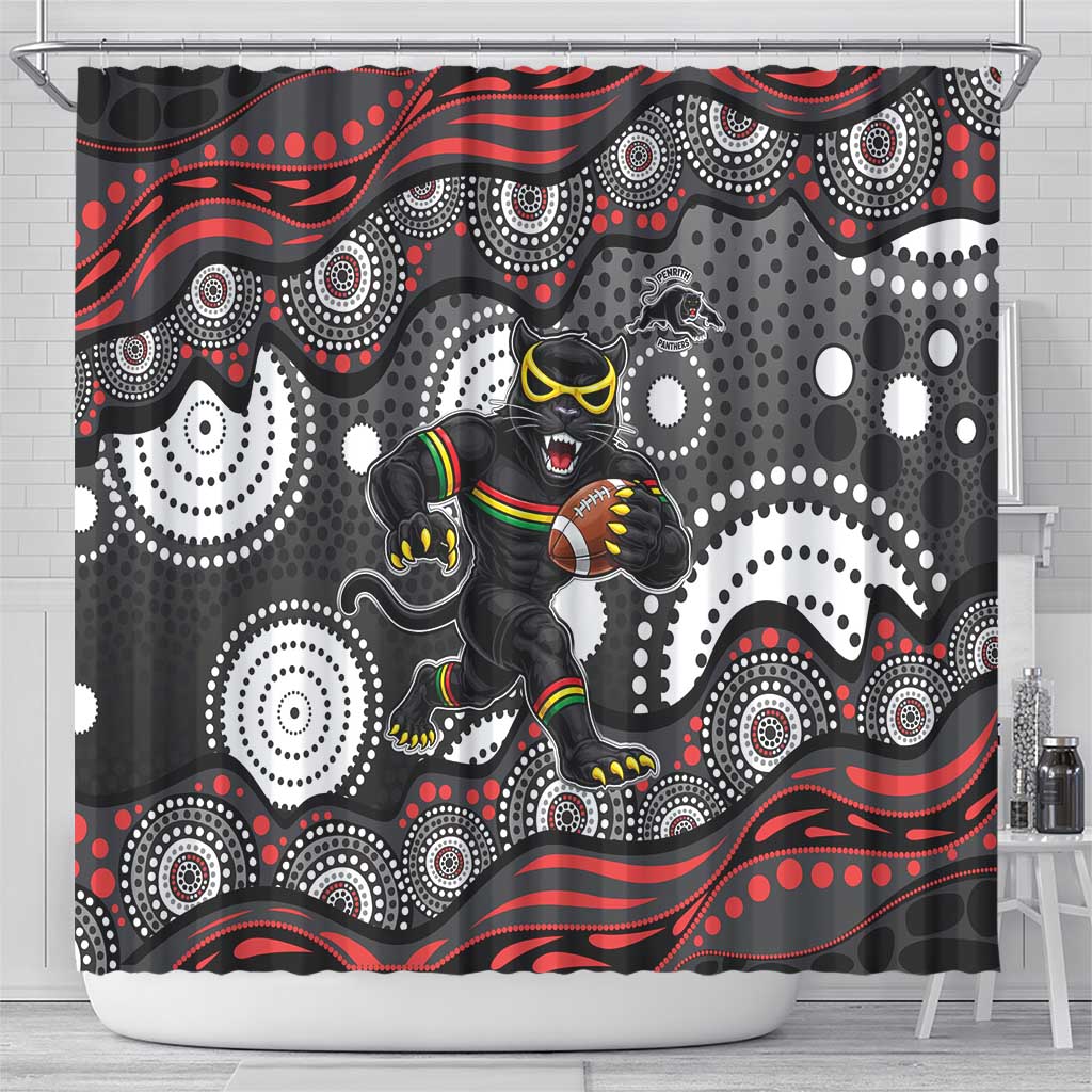 Penrith Panthers Shower Curtain Aboriginal Dot Pattern - Rugby Mascot Heritage Pride