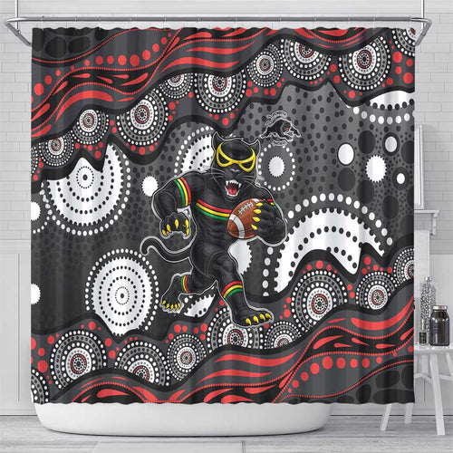 Penrith Panthers Shower Curtain Aboriginal Dot Pattern - Rugby Mascot Heritage Pride