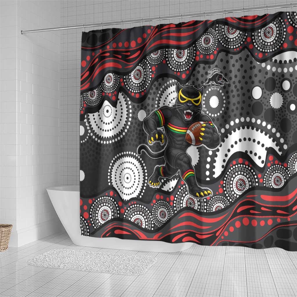 Penrith Panthers Shower Curtain Aboriginal Dot Pattern - Rugby Mascot Heritage Pride