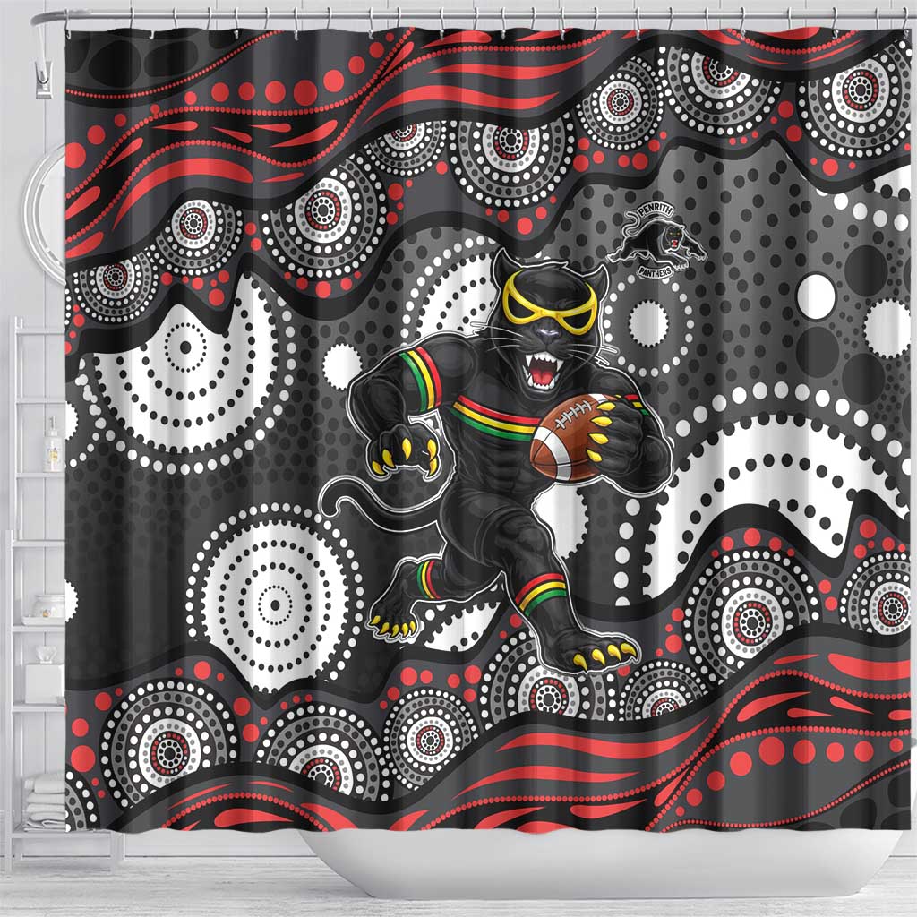 Penrith Panthers Shower Curtain Aboriginal Dot Pattern - Rugby Mascot Heritage Pride