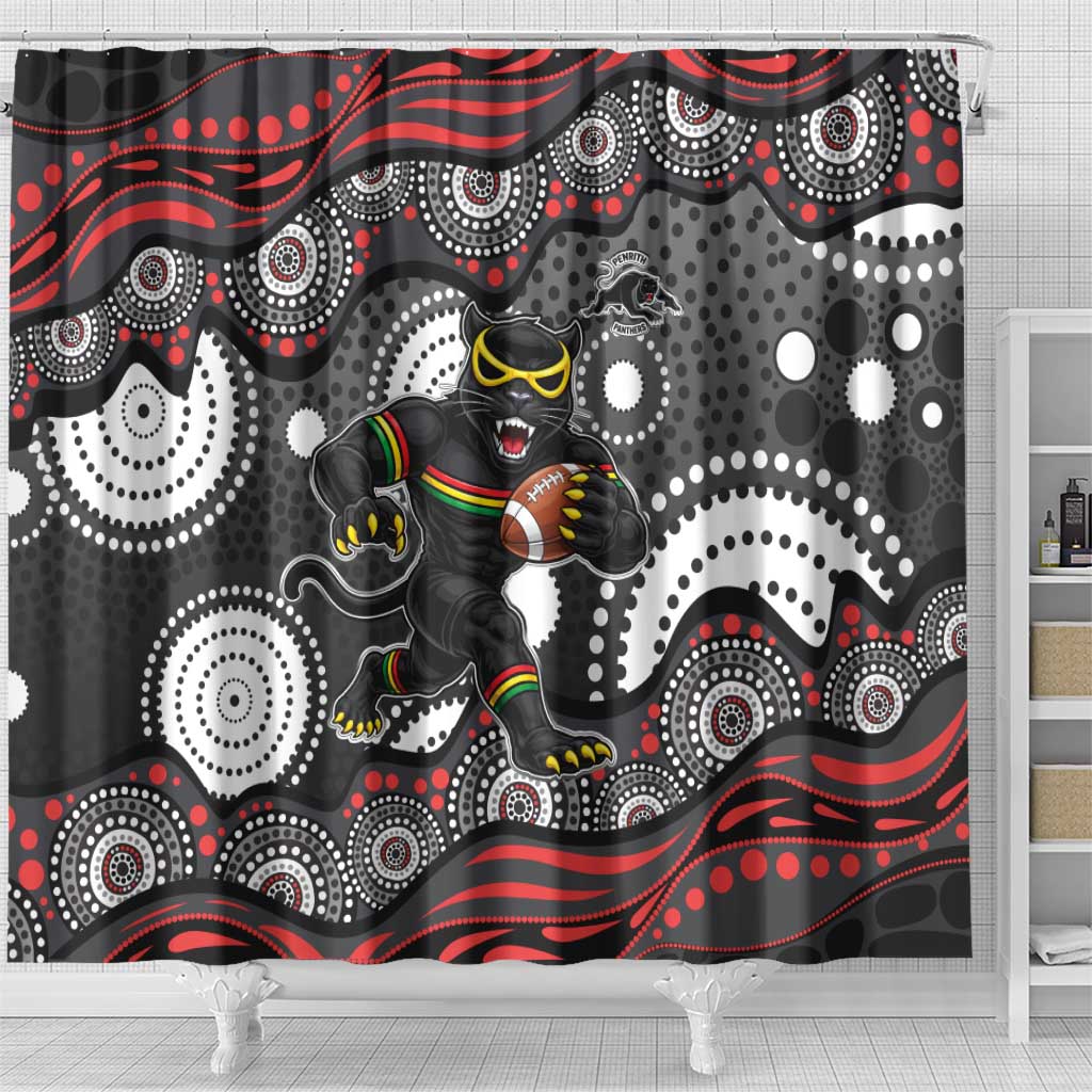 Penrith Panthers Shower Curtain Aboriginal Dot Pattern - Rugby Mascot Heritage Pride
