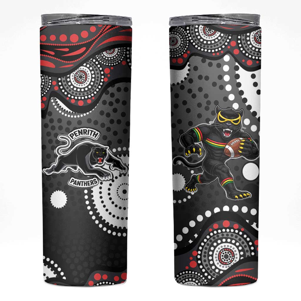 Penrith Panthers Skinny Tumbler Aboriginal Dot Pattern - Rugby Mascot Heritage Pride