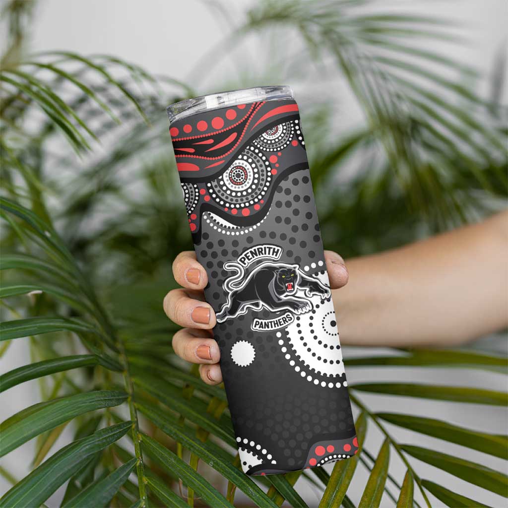 Penrith Panthers Skinny Tumbler Aboriginal Dot Pattern - Rugby Mascot Heritage Pride