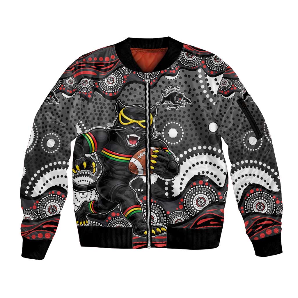 Penrith Panthers Sleeve Zip Bomber Jacket Aboriginal Dot Pattern - Rugby Mascot Heritage Pride
