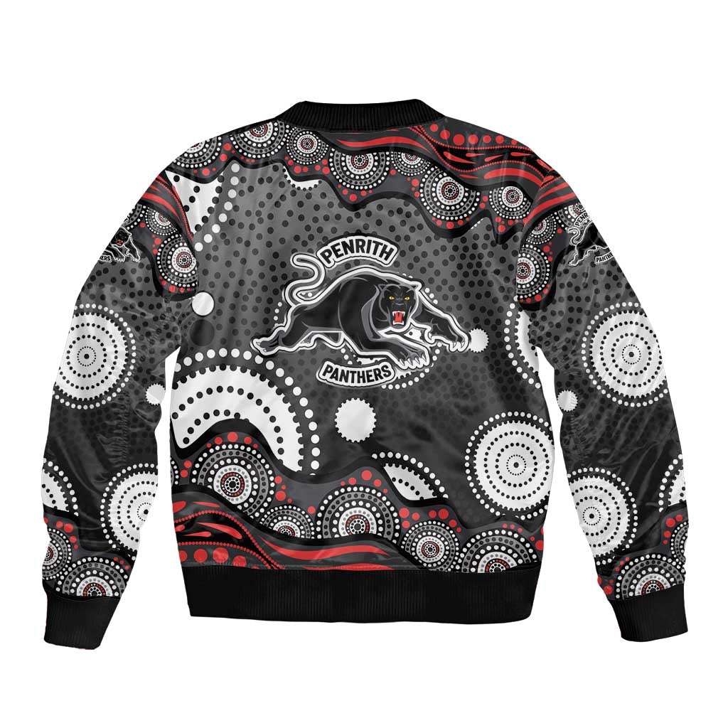 Penrith Panthers Sleeve Zip Bomber Jacket Aboriginal Dot Pattern - Rugby Mascot Heritage Pride