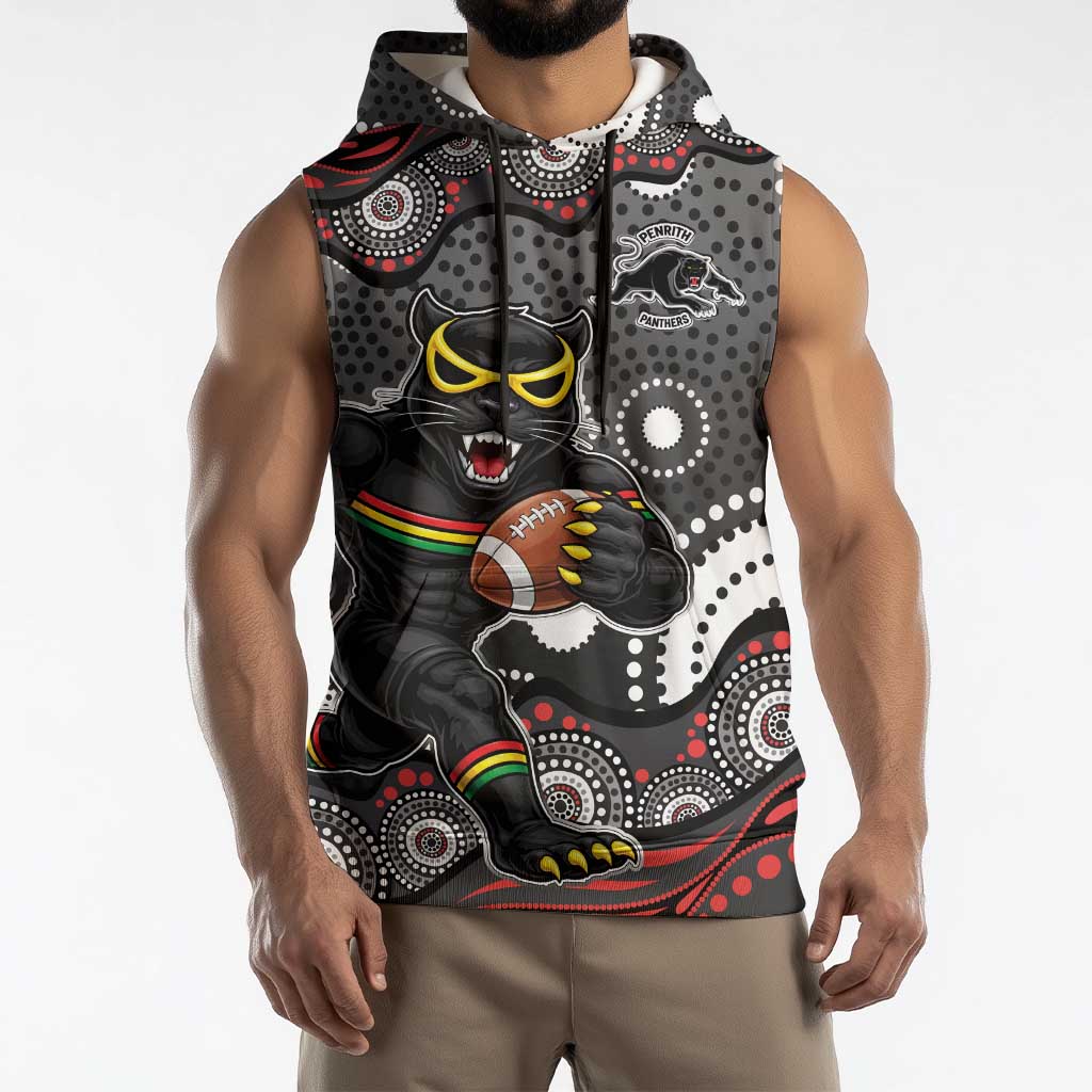 Penrith Panthers Sleeveless Hoodie Aboriginal Dot Pattern - Rugby Mascot Heritage Pride