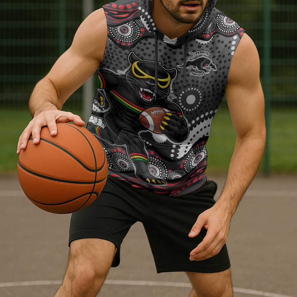 Penrith Panthers Sleeveless Hoodie Aboriginal Dot Pattern - Rugby Mascot Heritage Pride