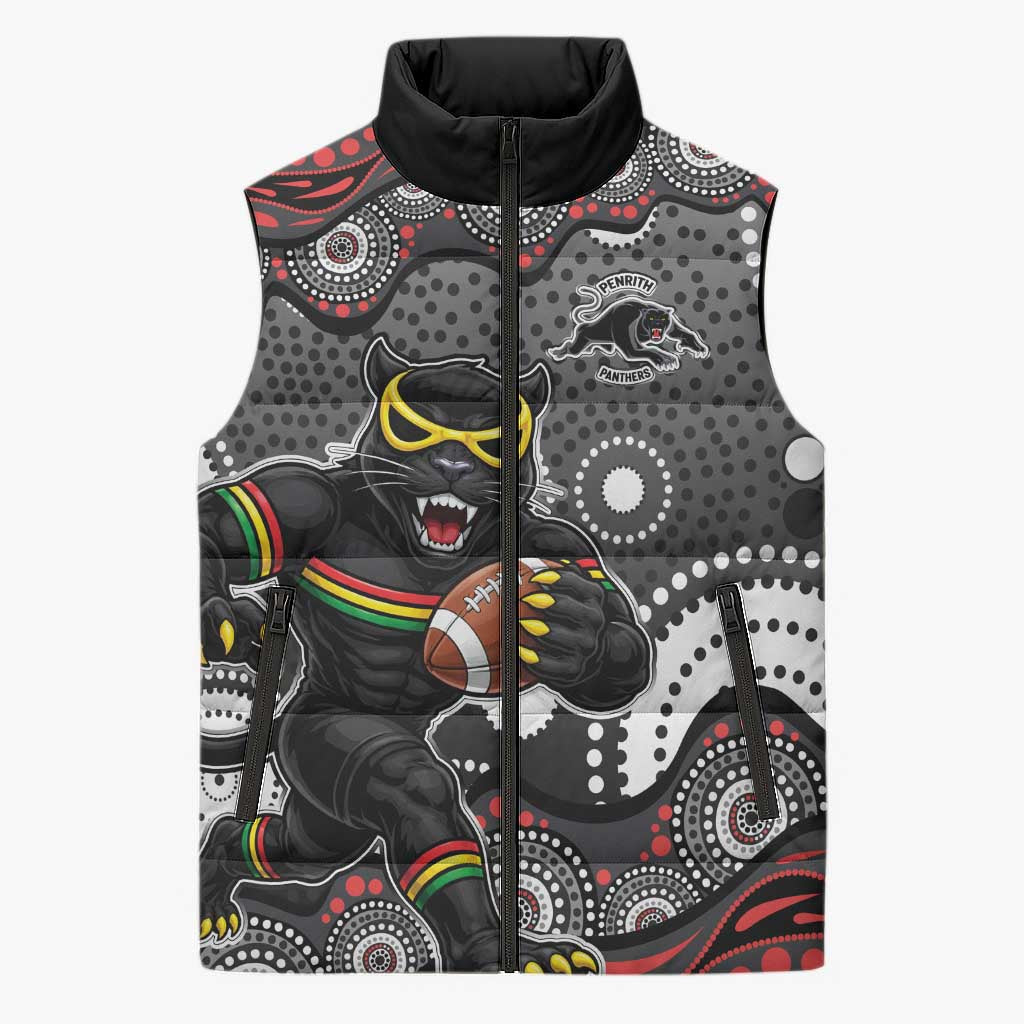 Penrith Panthers Sleeveless Puffer Jacket Aboriginal Dot Pattern - Rugby Mascot Heritage Pride