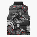 Penrith Panthers Sleeveless Puffer Jacket Aboriginal Dot Pattern - Rugby Mascot Heritage Pride