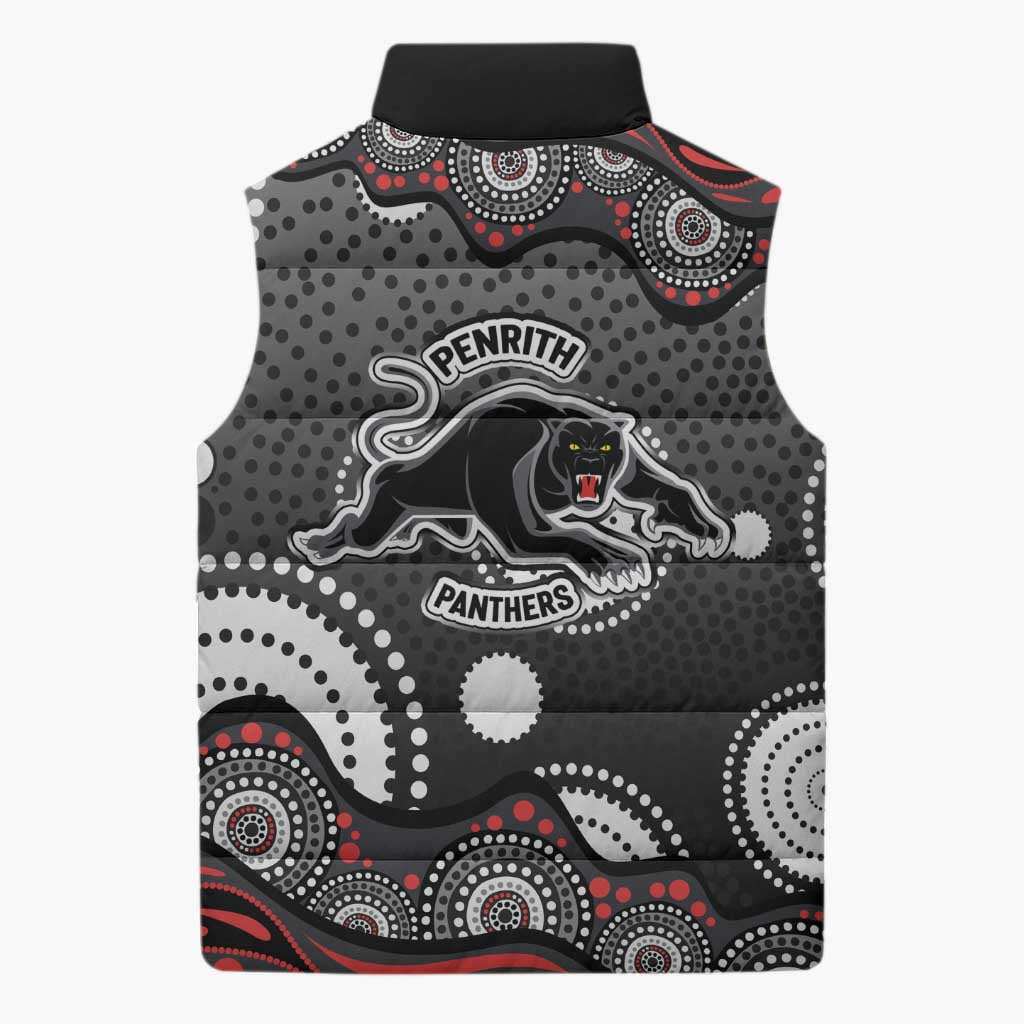 Penrith Panthers Sleeveless Puffer Jacket Aboriginal Dot Pattern - Rugby Mascot Heritage Pride