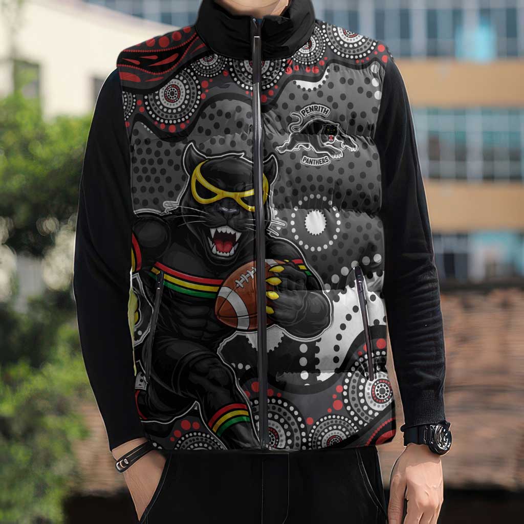 Penrith Panthers Sleeveless Puffer Jacket Aboriginal Dot Pattern - Rugby Mascot Heritage Pride