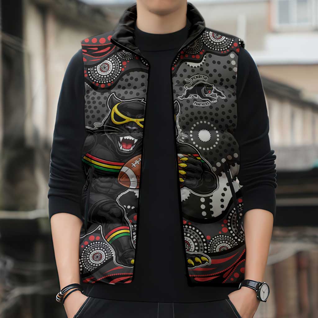 Penrith Panthers Sleeveless Puffer Jacket Aboriginal Dot Pattern - Rugby Mascot Heritage Pride