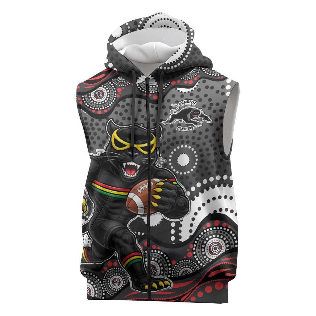 Penrith Panthers Sleeveless Zip Hoodie Aboriginal Dot Pattern - Rugby Mascot Heritage Pride