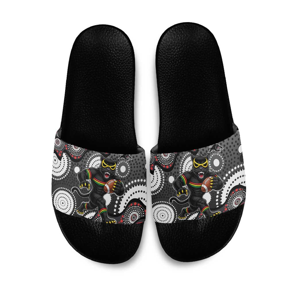 Penrith Panthers Slide Sandals Aboriginal Dot Pattern - Rugby Mascot Heritage Pride