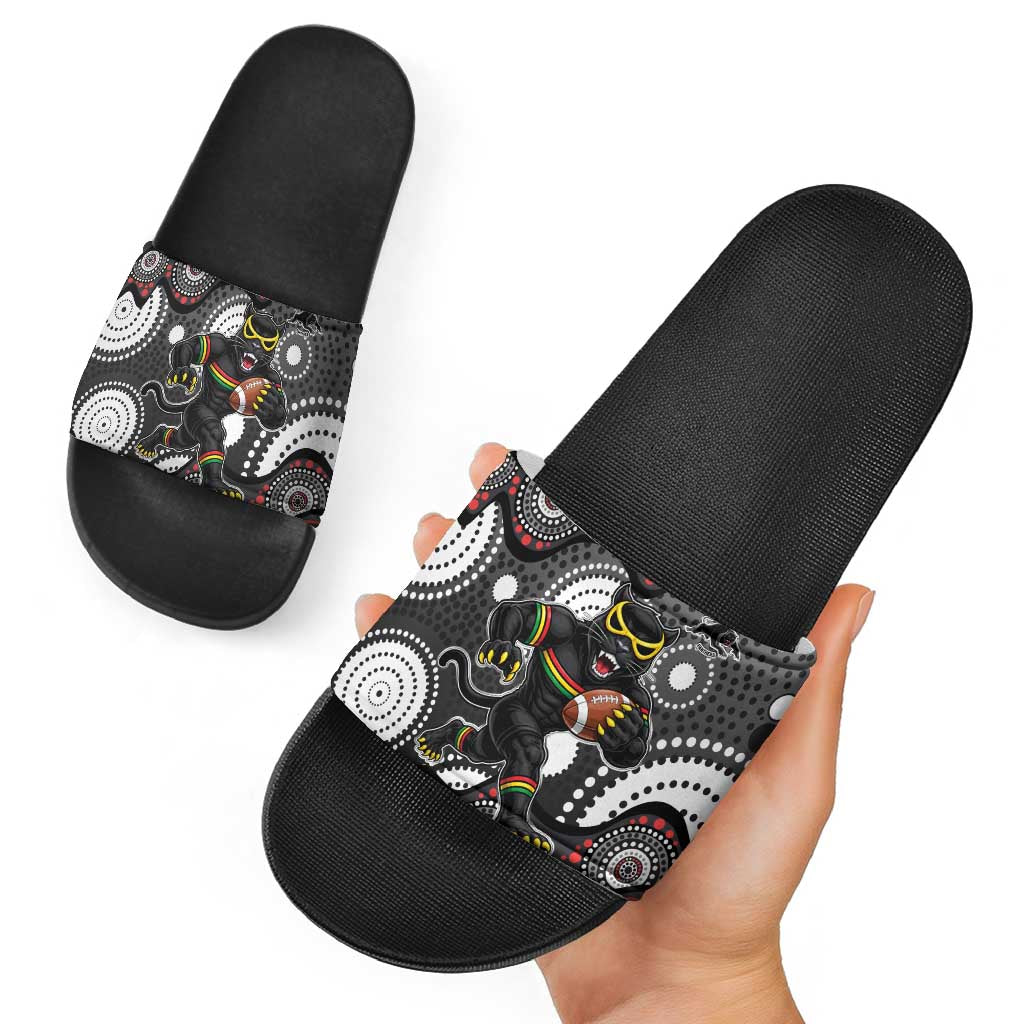 Penrith Panthers Slide Sandals Aboriginal Dot Pattern - Rugby Mascot Heritage Pride