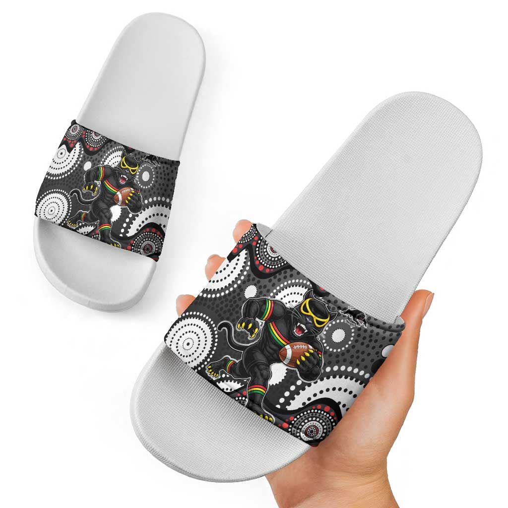 Penrith Panthers Slide Sandals Aboriginal Dot Pattern - Rugby Mascot Heritage Pride