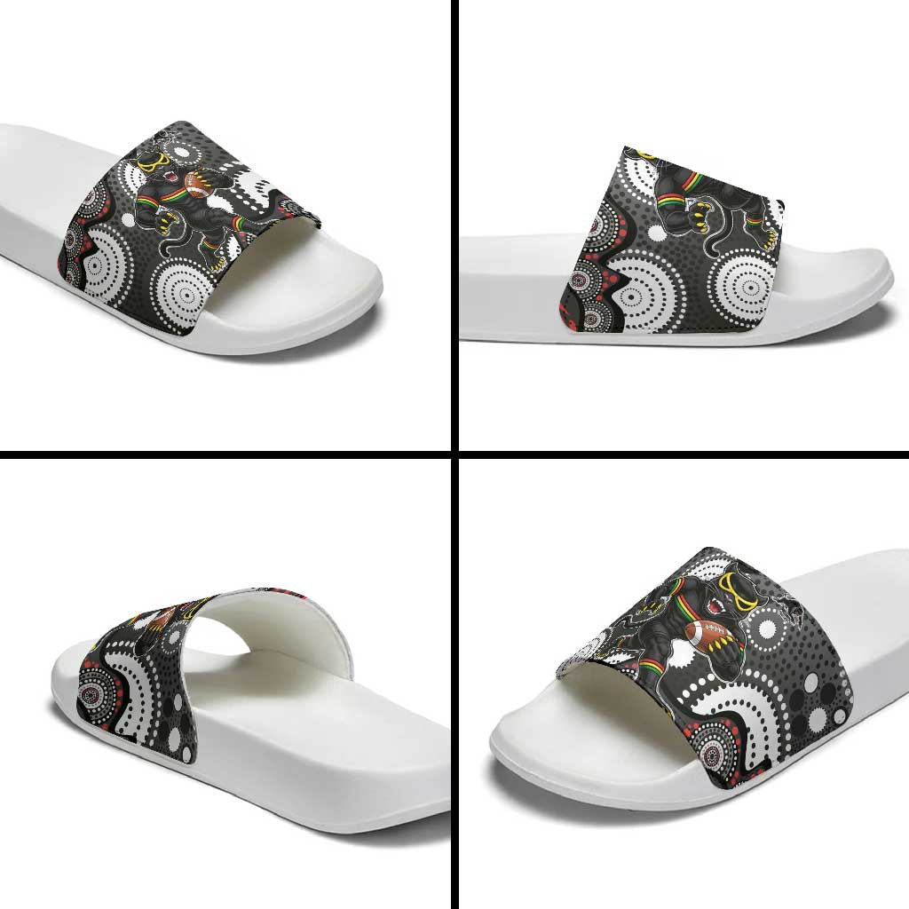 Penrith Panthers Slide Sandals Aboriginal Dot Pattern - Rugby Mascot Heritage Pride