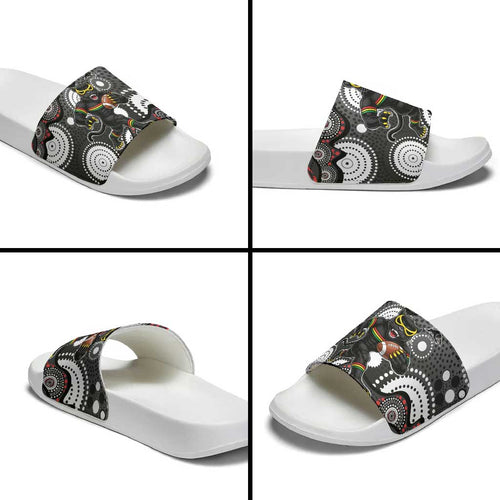 Penrith Panthers Slide Sandals Aboriginal Dot Pattern - Rugby Mascot Heritage Pride