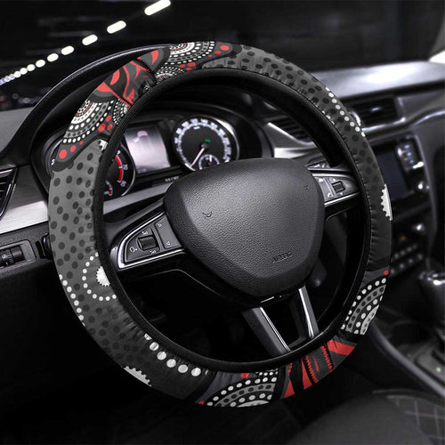 Penrith Panthers Steering Wheel Cover Aboriginal Dot Pattern - Rugby Mascot Heritage Pride