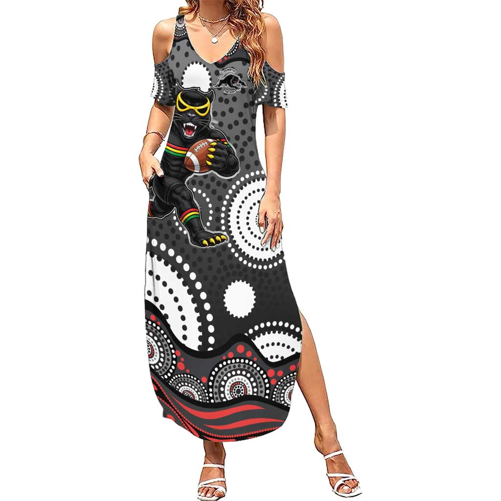 Penrith Panthers Summer Maxi Dress Aboriginal Dot Pattern - Rugby Mascot Heritage Pride