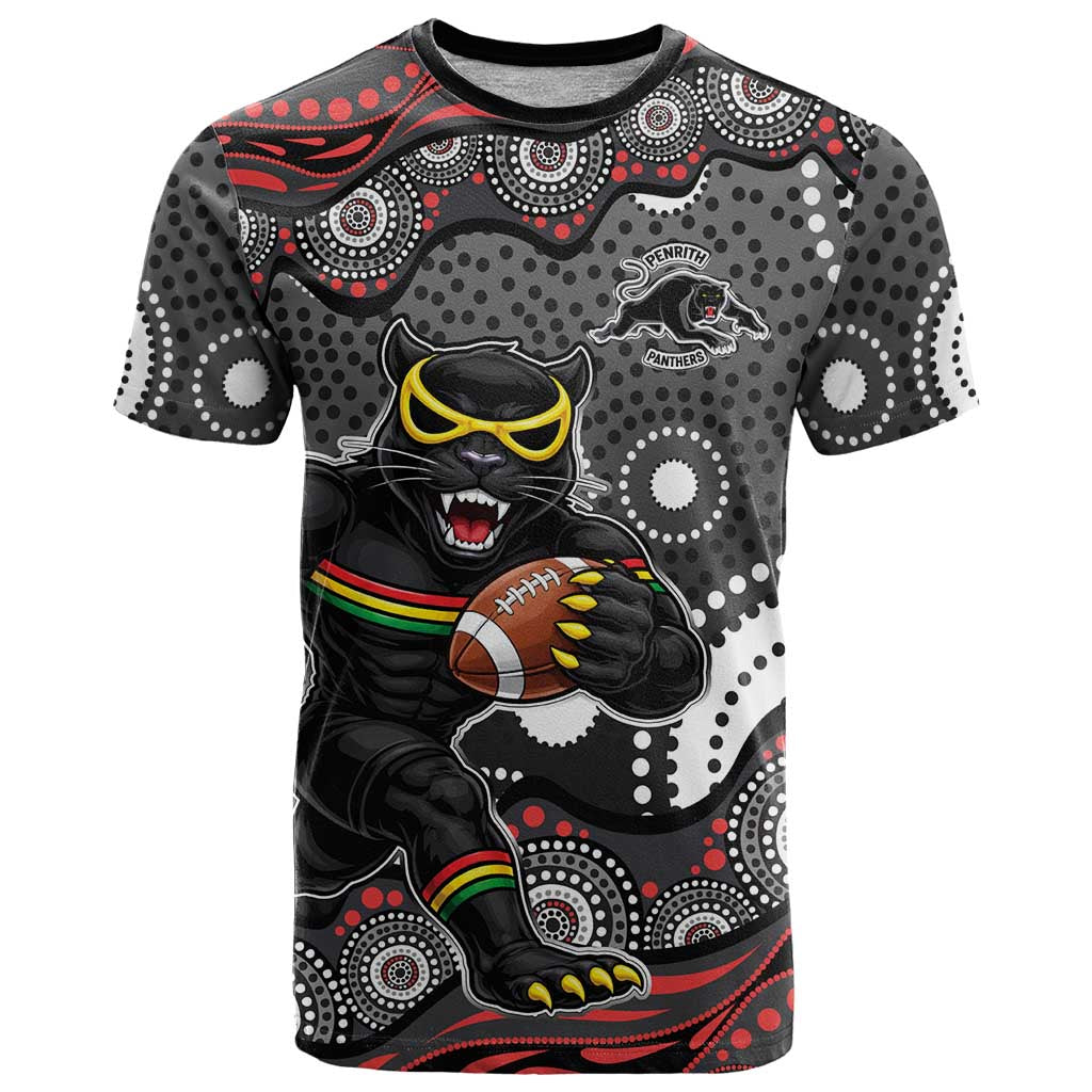Penrith Panthers T Shirt Aboriginal Dot Pattern - Rugby Mascot Heritage Pride