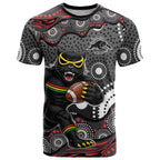 Penrith Panthers T Shirt Aboriginal Dot Pattern - Rugby Mascot Heritage Pride