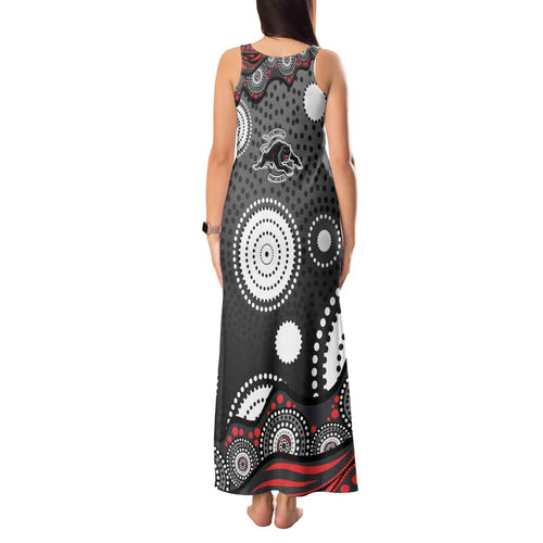 Penrith Panthers Tank Maxi Dress Aboriginal Dot Pattern - Rugby Mascot Heritage Pride