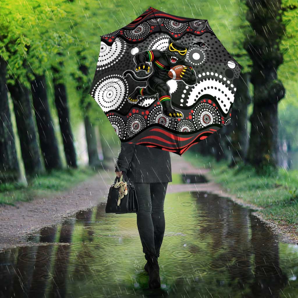 Penrith Panthers Umbrella Aboriginal Dot Pattern - Rugby Mascot Heritage Pride