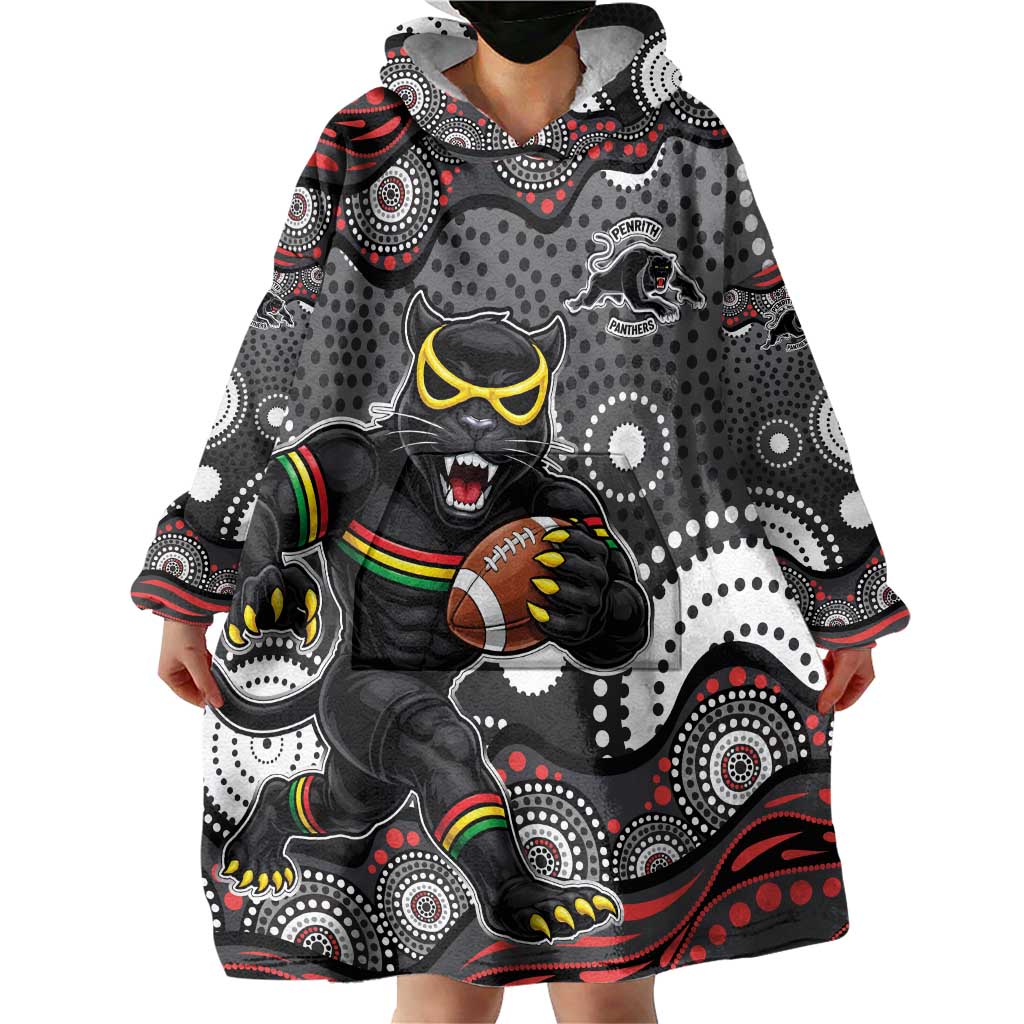 Penrith Panthers Wearable Blanket Hoodie Aboriginal Dot Pattern - Rugby Mascot Heritage Pride