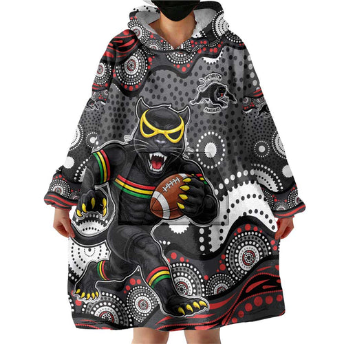 Penrith Panthers Wearable Blanket Hoodie Aboriginal Dot Pattern - Rugby Mascot Heritage Pride