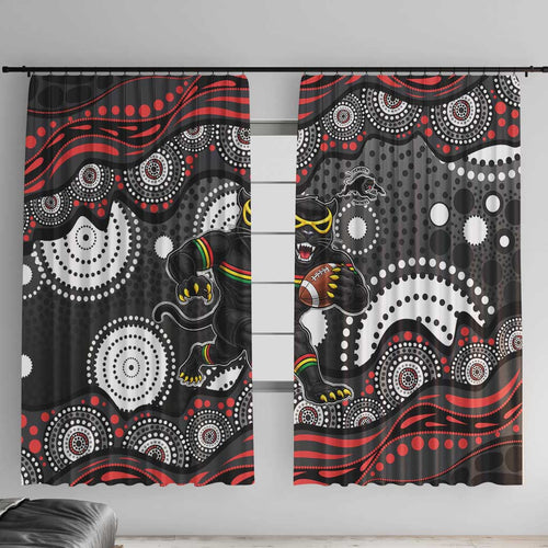 Penrith Panthers Window Curtain Aboriginal Dot Pattern - Rugby Mascot Heritage Pride