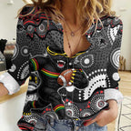 Penrith Panthers Women Casual Shirt Aboriginal Dot Pattern - Rugby Mascot Heritage Pride