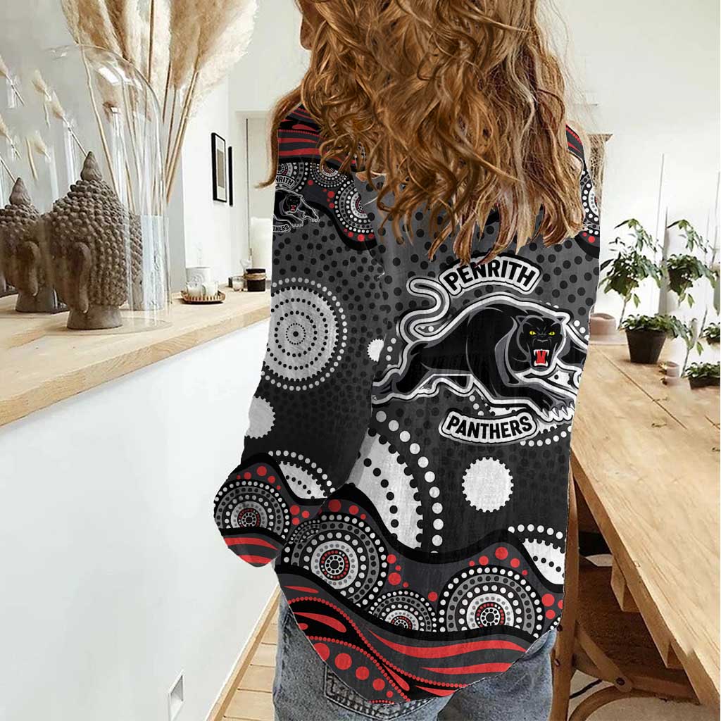Penrith Panthers Women Casual Shirt Aboriginal Dot Pattern - Rugby Mascot Heritage Pride