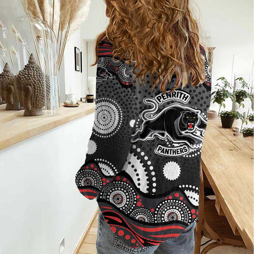 Penrith Panthers Women Casual Shirt Aboriginal Dot Pattern - Rugby Mascot Heritage Pride
