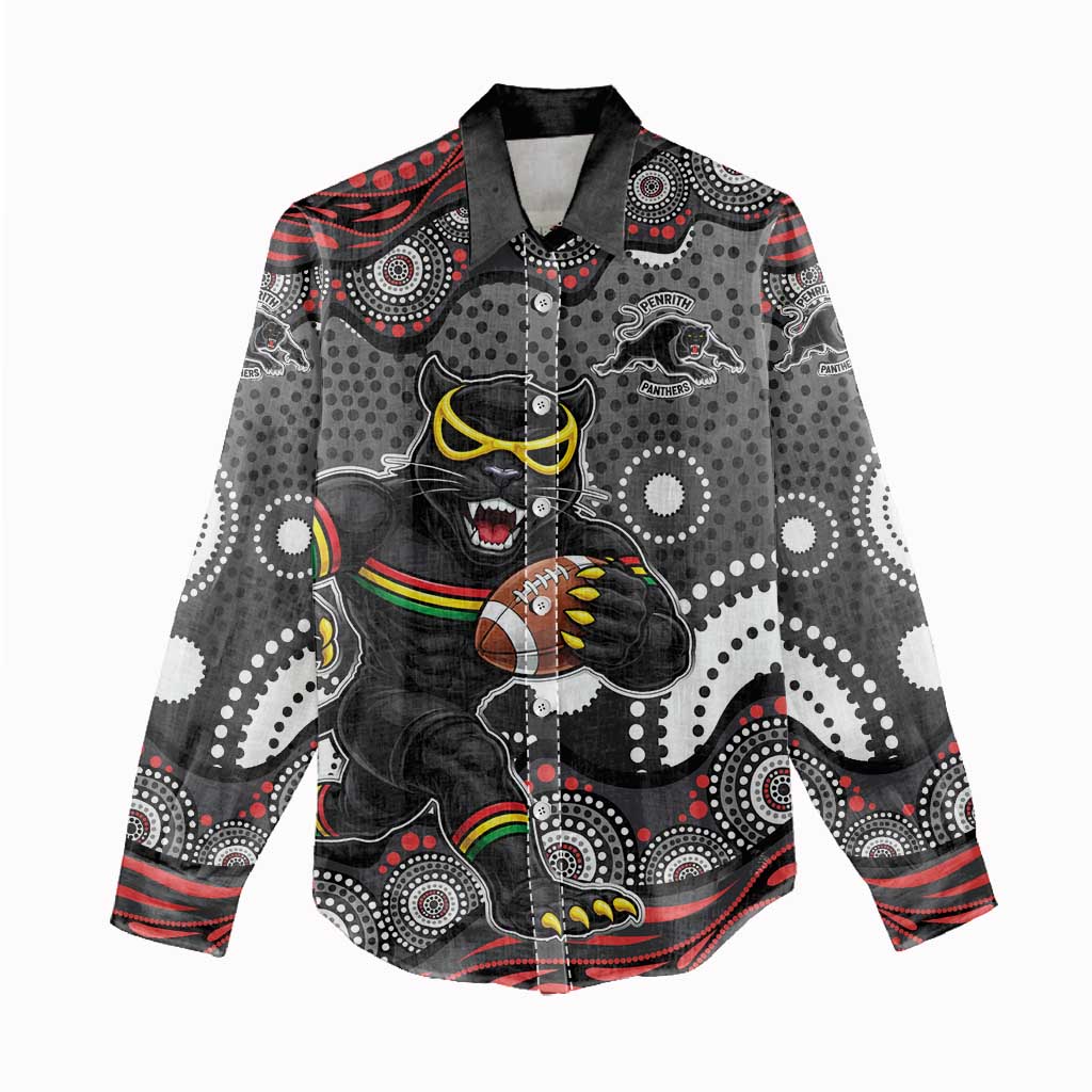 Penrith Panthers Women Casual Shirt Aboriginal Dot Pattern - Rugby Mascot Heritage Pride