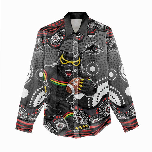 Penrith Panthers Women Casual Shirt Aboriginal Dot Pattern - Rugby Mascot Heritage Pride