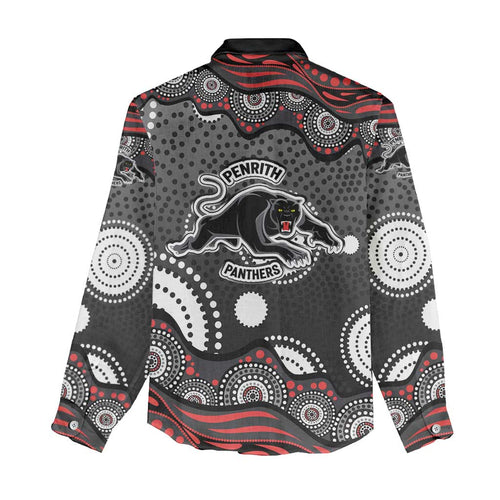 Penrith Panthers Women Casual Shirt Aboriginal Dot Pattern - Rugby Mascot Heritage Pride