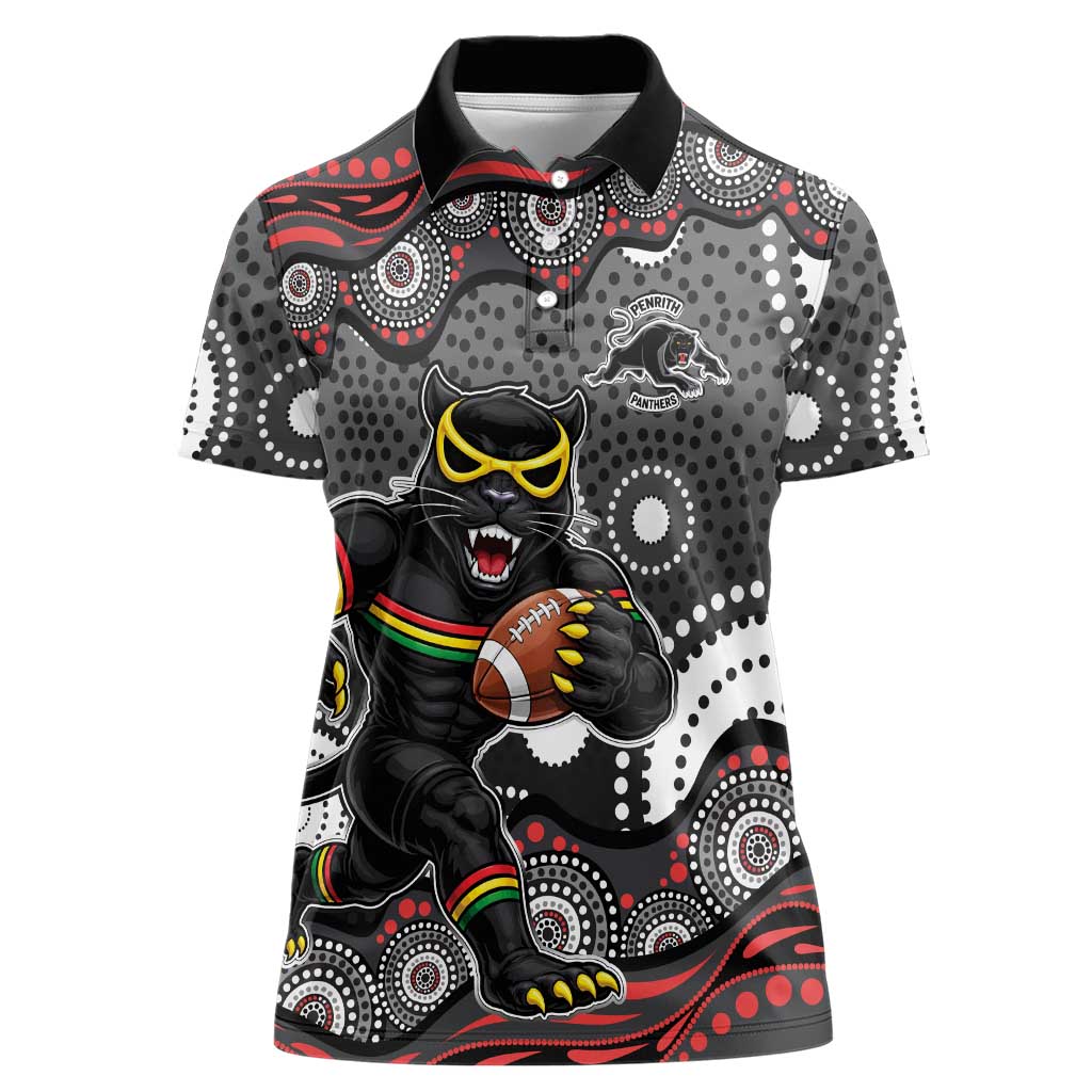 Penrith Panthers Women Polo Shirt Aboriginal Dot Pattern - Rugby Mascot Heritage Pride