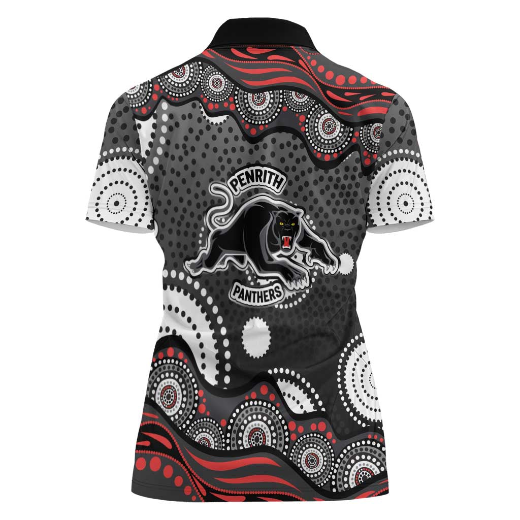 Penrith Panthers Women Polo Shirt Aboriginal Dot Pattern - Rugby Mascot Heritage Pride