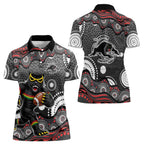 Penrith Panthers Women Polo Shirt Aboriginal Dot Pattern - Rugby Mascot Heritage Pride