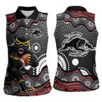 Penrith Panthers Women Sleeveless Polo Shirt Aboriginal Dot Pattern - Rugby Mascot Heritage Pride